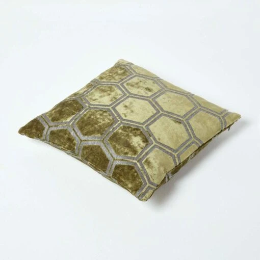 Geometric Olive Green Velvet Filled Cushion, 43 X 43 Cm -Best Homeware Store sf2150 5