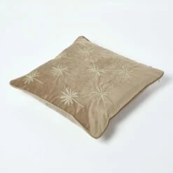 Gold Palm Tree Taupe Filled Velvet Cushion, 45 X 45 Cm -Best Homeware Store sf2154a 5