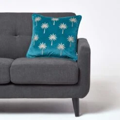 Gold Palm Tree Teal Filled Velvet Cushion, 45 X 45 Cm -Best Homeware Store sf2154b 3