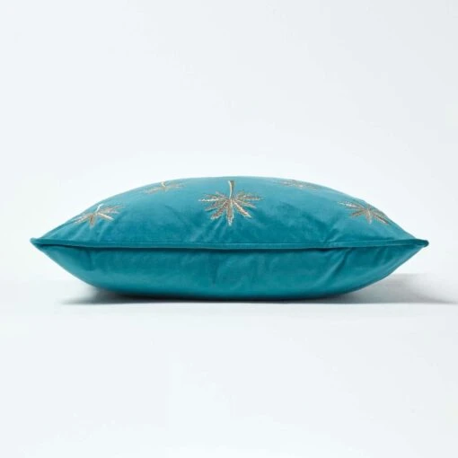 Gold Palm Tree Teal Filled Velvet Cushion, 45 X 45 Cm -Best Homeware Store sf2154b 4