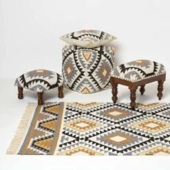 Agra Handwoven Kilim Footstool -Best Homeware Store sf2165a 6 1