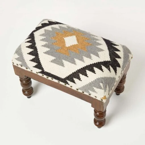 Agra Handwoven Kilim Footstool -Best Homeware Store sf2165b 5 1