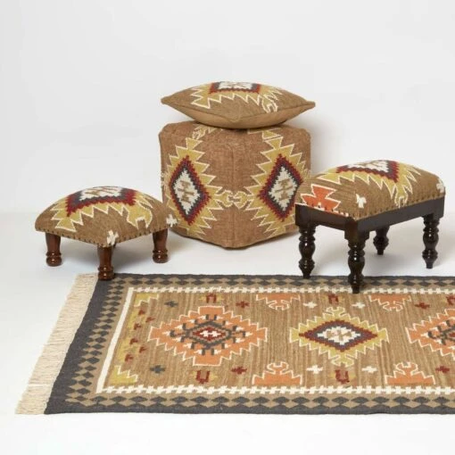 Jaipur Handwoven Kilim Footstool -Best Homeware Store sf2166a 6 1