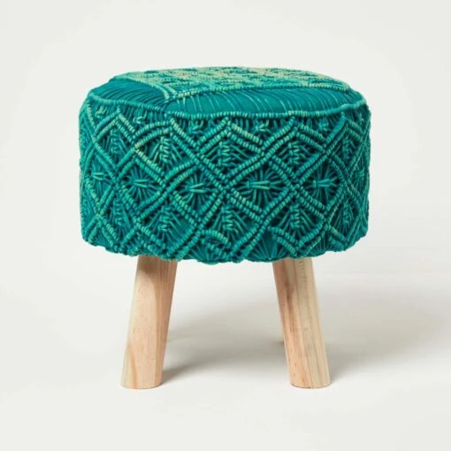 Willow Macrame Teal Green Footstool -Best Homeware Store sf2172a 1