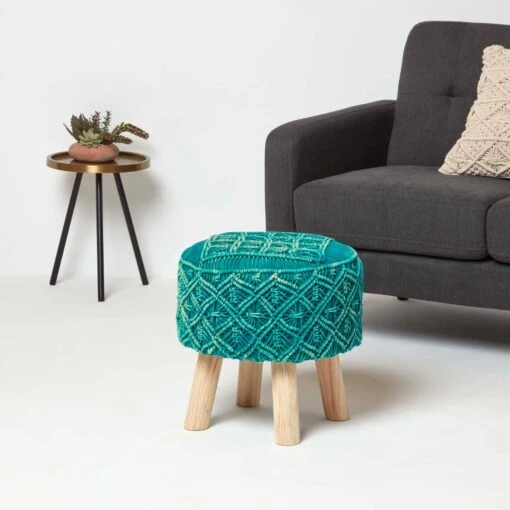 Willow Macrame Teal Green Footstool -Best Homeware Store sf2172a 2