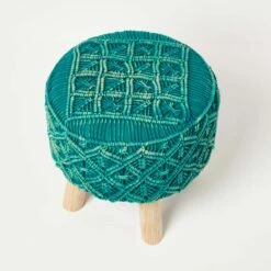 Willow Macrame Teal Green Footstool -Best Homeware Store sf2172a 5