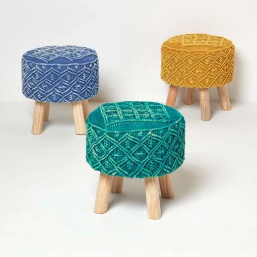 Willow Macrame Teal Green Footstool -Best Homeware Store sf2172a 6