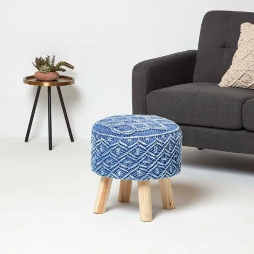 Willow Macrame Blue Footstool -Best Homeware Store sf2172b 2