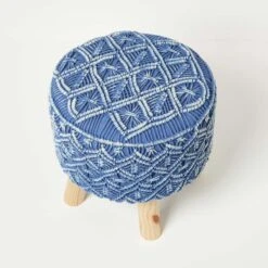 Willow Macrame Blue Footstool -Best Homeware Store sf2172b 5