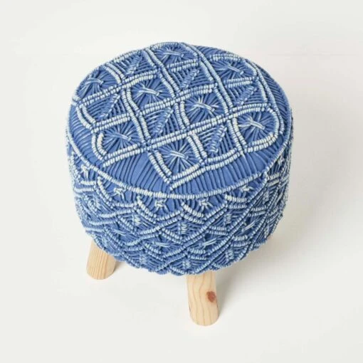 Willow Macrame Blue Footstool -Best Homeware Store sf2172b 5