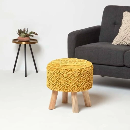 Willow Macrame Yellow Footstool -Best Homeware Store sf2172c 2