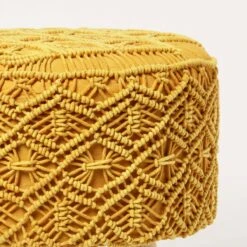 Willow Macrame Yellow Footstool -Best Homeware Store sf2172c 4