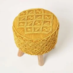 Willow Macrame Yellow Footstool -Best Homeware Store sf2172c 5