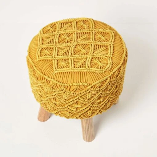 Willow Macrame Yellow Footstool -Best Homeware Store sf2172c 5