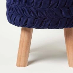 Lyla Blue Pleated Velvet Footstool, 40 Cm Tall -Best Homeware Store sf2173b 3 1