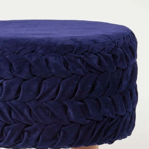 Lyla Blue Pleated Velvet Footstool, 40 Cm Tall -Best Homeware Store sf2173b 4 1