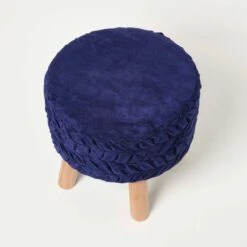 Lyla Blue Pleated Velvet Footstool, 40 Cm Tall -Best Homeware Store sf2173b 5