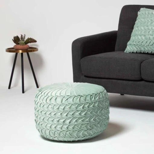 Grace Pleated Velvet Green Pouffe -Best Homeware Store sf2174a 2