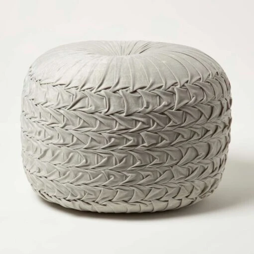 Grace Pleated Velvet Grey Pouffe -Best Homeware Store sf2174b 1