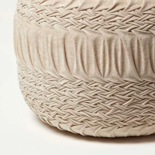 Sofia Pleated Velvet Cream Pouffe -Best Homeware Store sf2175a 3