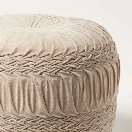 Sofia Pleated Velvet Cream Pouffe -Best Homeware Store sf2175a 4