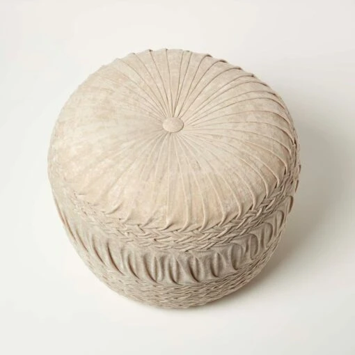 Sofia Pleated Velvet Cream Pouffe -Best Homeware Store sf2175a 5