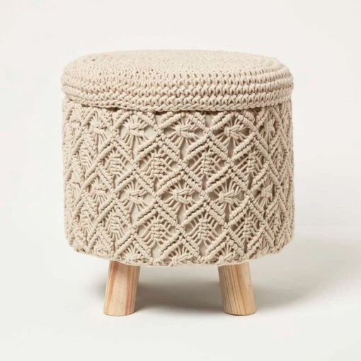 Indy Natural Macrame Storage Footstool -Best Homeware Store sf2178a 01