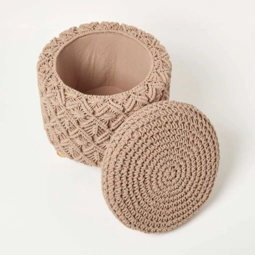 Indy Brown Macrame Storage Footstool -Best Homeware Store sf2178b 05