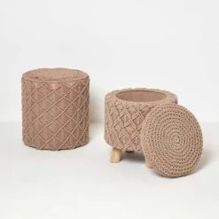 Indy Brown Macrame Storage Footstool -Best Homeware Store sf2178b 06