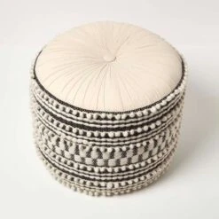 Priya Cream & Black Macrame Boho Pouffe -Best Homeware Store sf2179 03