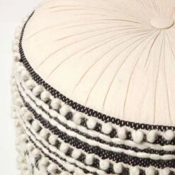 Priya Cream & Black Macrame Boho Pouffe -Best Homeware Store sf2179 04