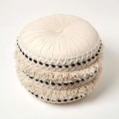 Sahara Cream & Black Macrame Tufted Boho Pouffe -Best Homeware Store sf2180 03