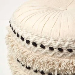 Sahara Cream & Black Macrame Tufted Boho Pouffe -Best Homeware Store sf2180 04