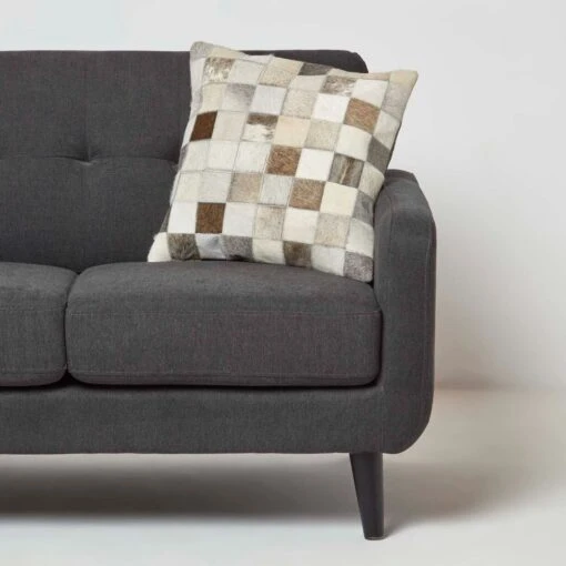 Block Check Grey Leather Cushion 45 X 45 Cm -Best Homeware Store sf2181 2 1