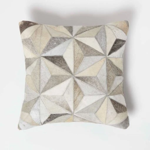 Geometric Star Grey Leather Cushion 45 X 45 Cm -Best Homeware Store sf2182 1