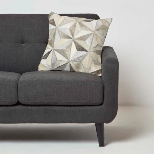 Geometric Star Grey Leather Cushion 45 X 45 Cm -Best Homeware Store sf2182 2