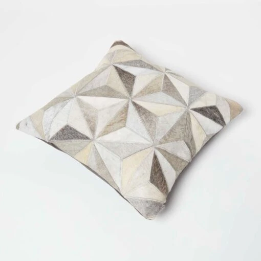 Geometric Star Grey Leather Cushion 45 X 45 Cm -Best Homeware Store sf2182 5