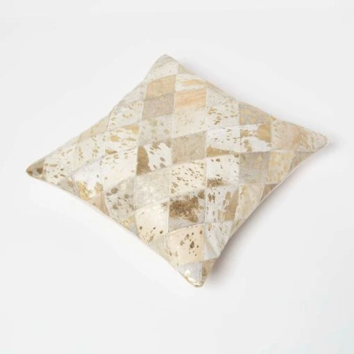 Geometric Diamond Gold & Grey Leather Cushion 45 X 45 Cm -Best Homeware Store sf2183 5