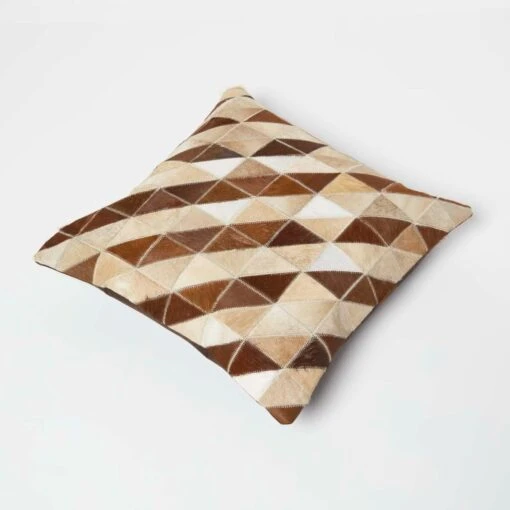 Diamond Check Cream & Brown Leather Cushion 45 X 45 Cm -Best Homeware Store sf2184 5