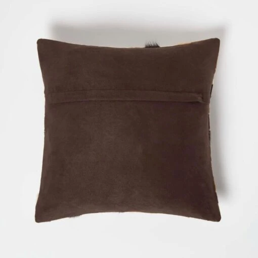 Small Block Check Brown & Cream Leather Cushion 45 X 45 Cm -Best Homeware Store sf2185 3