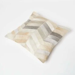 Chevron Cream & Grey Leather Cushion 45 X 45 Cm -Best Homeware Store sf2186 5