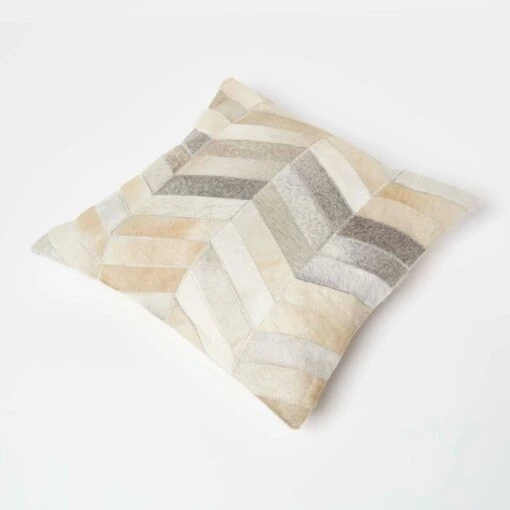 Chevron Cream & Grey Leather Cushion 45 X 45 Cm -Best Homeware Store sf2186 5