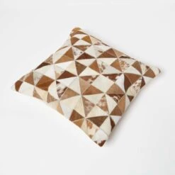 Diamond Check Brown & Cream Hide Leather Cushion 45 X 45 Cm -Best Homeware Store sf2187 5