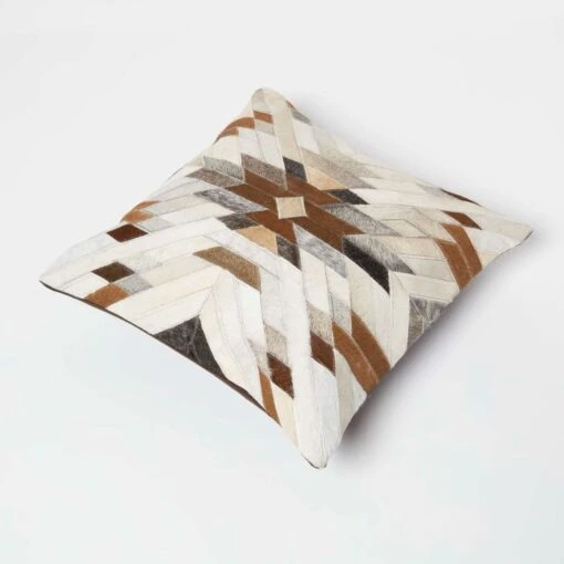 Geometric Star Brown & Cream Leather Cushion 45 X 45 Cm -Best Homeware Store sf2188 5