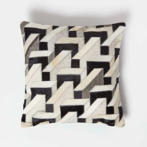 Geometric Block Brown & Cream Leather Cushion 45 X 45 Cm -Best Homeware Store sf2189 1 1