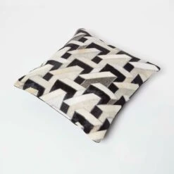 Geometric Block Brown & Cream Leather Cushion 45 X 45 Cm -Best Homeware Store sf2189 5