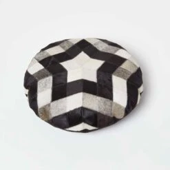 Geometric Star Brown & Cream Round Leather Cushion 40 Cm -Best Homeware Store sf2190 5