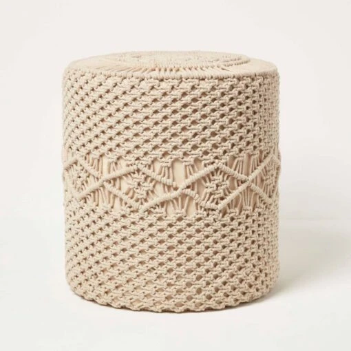 Astrid Natural Macrame Pouffe, 42 Cm Tall -Best Homeware Store sf2191 1