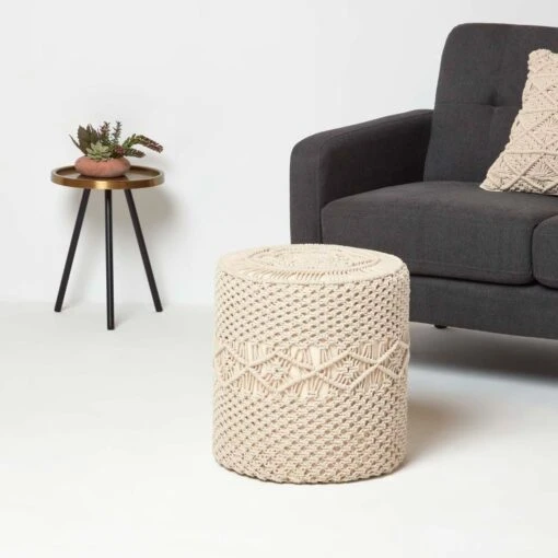 Astrid Natural Macrame Pouffe, 42 Cm Tall -Best Homeware Store sf2191 2