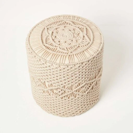 Astrid Natural Macrame Pouffe, 42 Cm Tall -Best Homeware Store sf2191 5